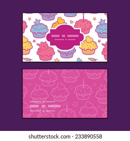 Vector colorful cupcake party horizontal frame pattern business cards set
