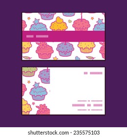 Vector colorful cupcake party horizontal stripe frame pattern business cards set