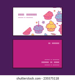 Vector colorful cupcake party horizontal corner frame pattern business cards set