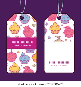 Vector colorful cupcake party vertical stripe frame pattern tags set