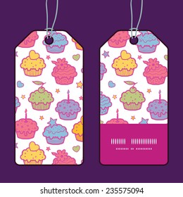 Vector colorful cupcake party vertical stripe frame pattern tags set