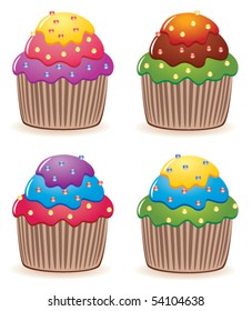 vector colorful cupcakes with sprinkles