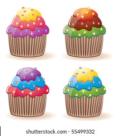 vector colorful cupcakes with sprinkles