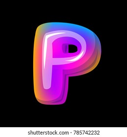 Vector colorful curvy liquid 3d volumetric letter o on black Bubble shapes layout design neon colours bright shiny colorfull bold letter o with gradient pink purple blue yellow colors