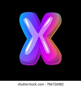 Vector colorful curvy liquid 3d volumetric letter x on black Bubble shapes layout design neon colours bright shiny colorfull bold letter x gradient pink purple blue yellow colors shiny glossy
