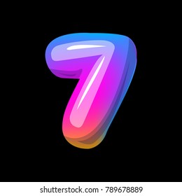 Vector colorful curvy liquid 3d volumetric number 7 seven black Bubble shapes design neon colours bright shiny colorfull bold lnumber 7 seven gradient pink purple blue yellow colors shiny glossy