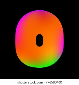 Vector colorful curvy liquid letter o on black Bubble shapes layout design neon colours bright shiny colorfull bold letter o with gradient pink green and orange colors