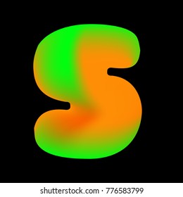 Vector colorful curvy liquid letter r on black Bubble shapes layout design neon colours bright shiny colorfull bold letter r with gradient pink green and orange colors