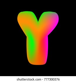 Vector colorful curvy liquid letter y on black Bubble shapes layout design neon colours bright shiny colorfull bold letter y with gradient pink green and orange colors