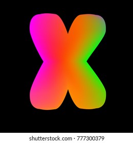 Vector colorful curvy liquid letter x on black Bubble shapes layout design neon colours bright shiny colorfull bold letter x with gradient pink green and orange colors