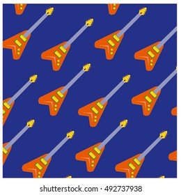 Vector colorful and cute guitar pattern wallpaper. Fabric illustration design. Background for music poster and publication.