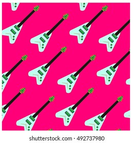 Vector colorful and cute guitar pattern wallpaper. Fabric illustration design. Background for music poster and publication.