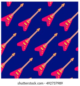 Vector colorful and cute guitar pattern wallpaper. Fabric illustration design. Background for music poster and publication.