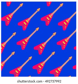 Vector colorful and cute guitar pattern wallpaper. Fabric illustration design. Background for music poster and publication.