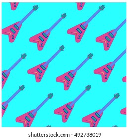 Vector colorful and cute guitar pattern wallpaper. Fabric illustration design. Background for music poster and publication.