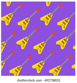 Vector colorful and cute guitar pattern wallpaper. Fabric illustration design. Background for music poster and publication.