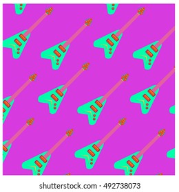 Vector colorful and cute guitar pattern wallpaper. Fabric illustration design. Background for music poster and publication.