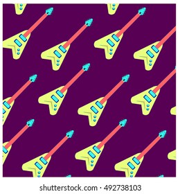 Vector colorful and cute guitar pattern wallpaper. Fabric illustration design. Background for music poster and publication.