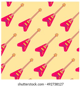 Vector colorful and cute guitar pattern wallpaper. Fabric illustration design. Background for music poster and publication.