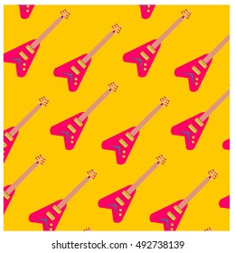 Vector colorful and cute guitar pattern wallpaper. Fabric illustration design. Background for music poster and publication.