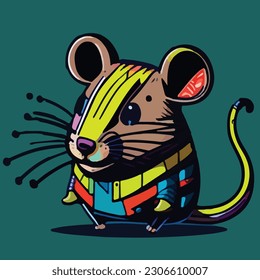 Vector colorful cute rat in pop art style