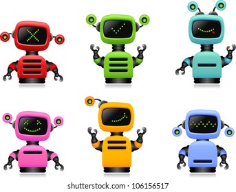 vector colorful cute robots set 2