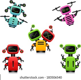 vector colorful cute robots set 3 - Separate layers for easy editing