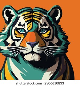 Vector colorful cute tiger in pop art style