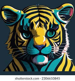 Vector colorful cute tiger in pop art style