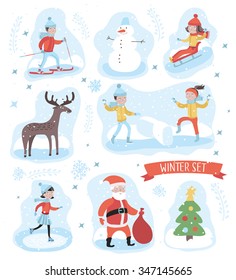 Vector colorful cute winter elements illustration set 