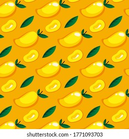 Vector of colorful cute yellow mango fruit pattern with shiny effect template vector