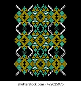 Vector colorful decorative ethnic pattern. American indian motifs. Background with aztec tribal ornament. Print for fashion, textile, paper and cover. Hand drawn illustration.