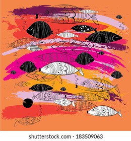 Vector colorful decorative stylish sleeping fishes