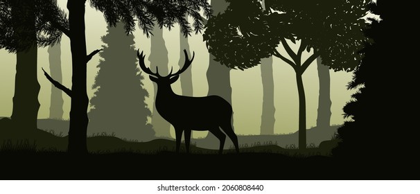 Vector colorful. Deer in the forest. Panorama