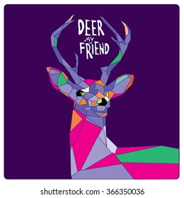 Vector colorful deer pop art illustration with low polygonal style