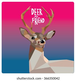 Vector colorful deer pop art illustration with low polygonal style