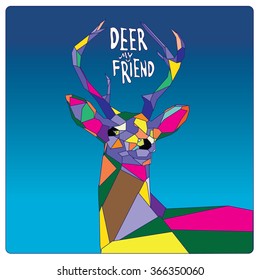 Vector colorful deer pop art illustration with low polygonal style
