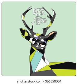 Vector colorful deer pop art illustration with low polygonal style