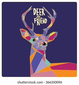 Vector colorful deer pop art illustration with low polygonal style