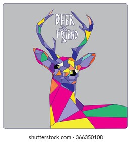 Vector colorful deer pop art illustration with low polygonal style