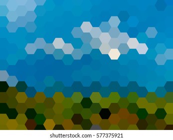 Vector colorful defocused hexagon summer landscape background 