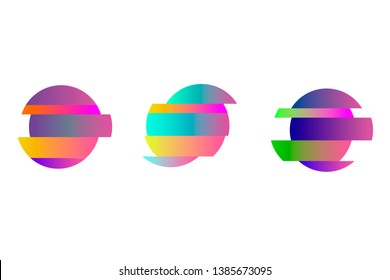 Vector colorful deformed circles in glitch style. Abstract round frame for text. Modern graphic with gradient color isolated on white background. Use for flyer, business card, invitation, gift cards.