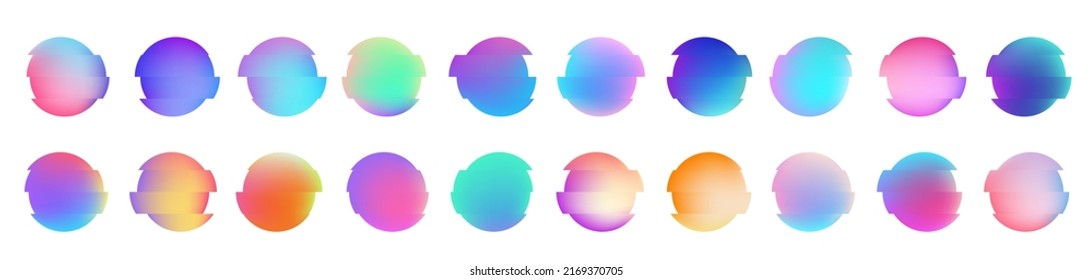 Vector colorful deformed gradient circles. Abstract round frame set. 