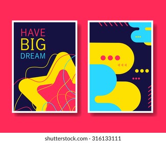 Vector Colorful Design Abstract Modern Style Template Collection for Banner, Flyer, Placard, Brochure and Poster on Red Background. Front ad Back Side.