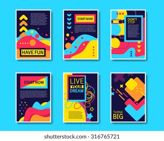 Vector Colorful Design Abstract Modern Style Template Collection for Banner, Flyer, Placard, Brochure and Poster on Blue Background.