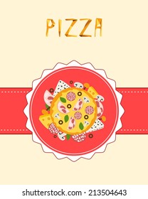 Vector colorful design with pizza  ingredients 