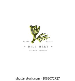 Vector colorful design template logo and emblem healthy herb- dill. Logo in trendy linear style isolated on white background