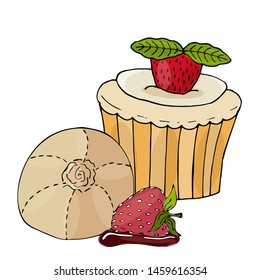 Vector colorful dessert isolated on the white. Sweet dessert for menu, sticker, card and other design.