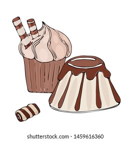 Vector colorful dessert isolated on the white. Sweet dessert for menu, sticker, card and other design.