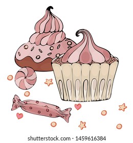 Vector colorful dessert isolated on the white. Sweet dessert for menu, sticker, card and other design.